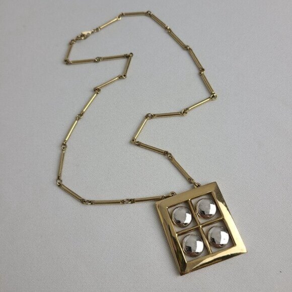 VINTAGE Artistry Necklace Gold Tone Square Pendant - Picture 3 of 8